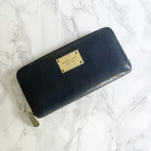 MICHAEL KORS Navy Blue Leather Zip Around Wallet